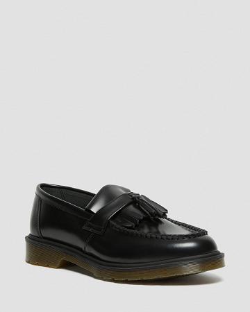 Black Men's Dr Martens Adrian Smooth Leather Tassle Loafers Oxfords Shoes | CA 615CTV